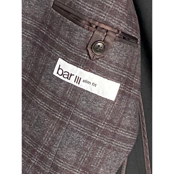 Bar III Men's 36R Slim Fit Sport Coat Stretch Unlined Brown Plaid NEW - Picture 9 of 12